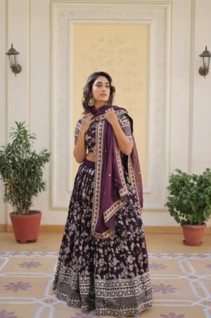 Wine Coloured Lehenga Choli - Image 3